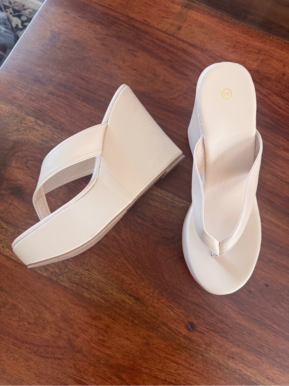 New Cream Platform Wedge Thong Sandals | EU 40 (US 9) - Picture 2 of 4